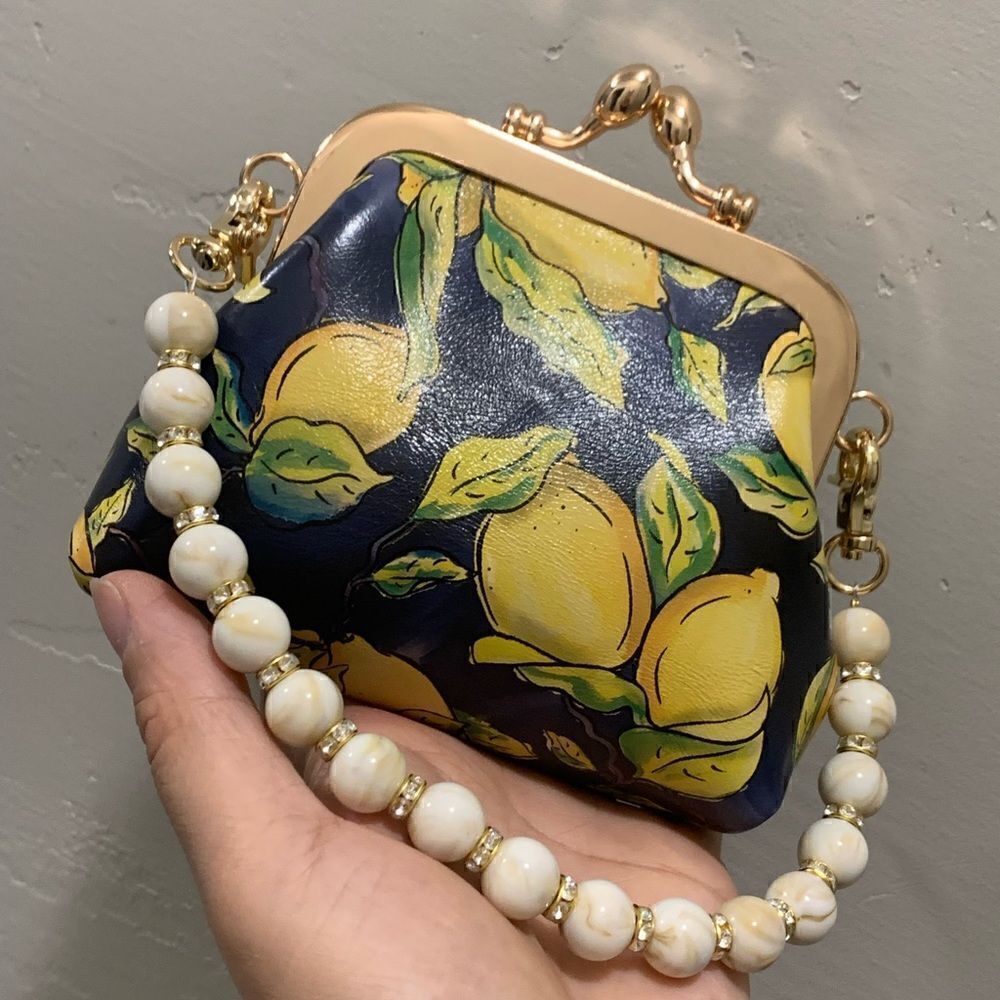 Handmade Genuine Cowhide Lemon Print Kisslock wallet/Wristlet/Coin purse - Picture 11 of 13